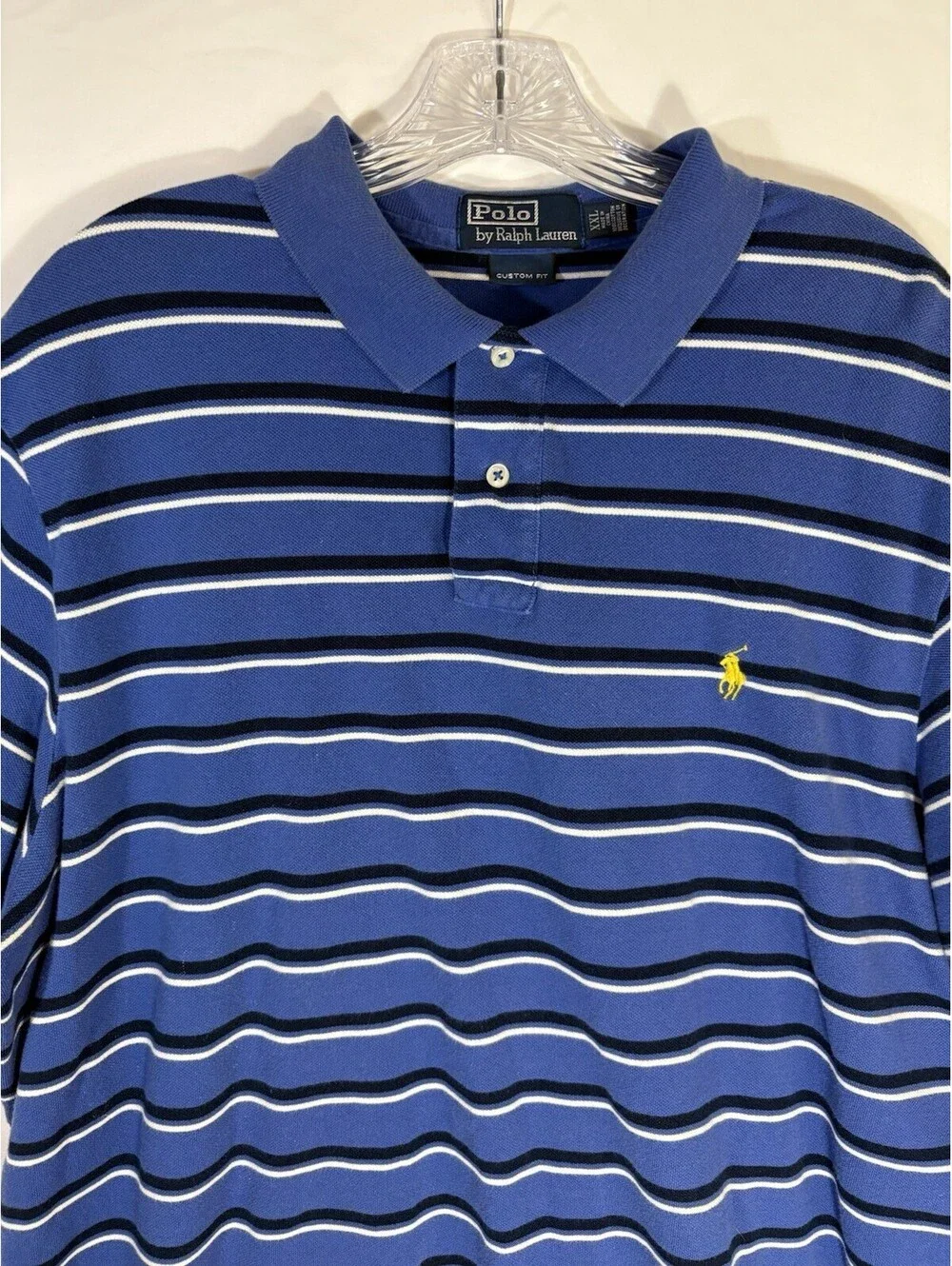 Polo Ralph Lauren Custom Fit Polo Shirt XL Blue Striped Pony Cotton Men